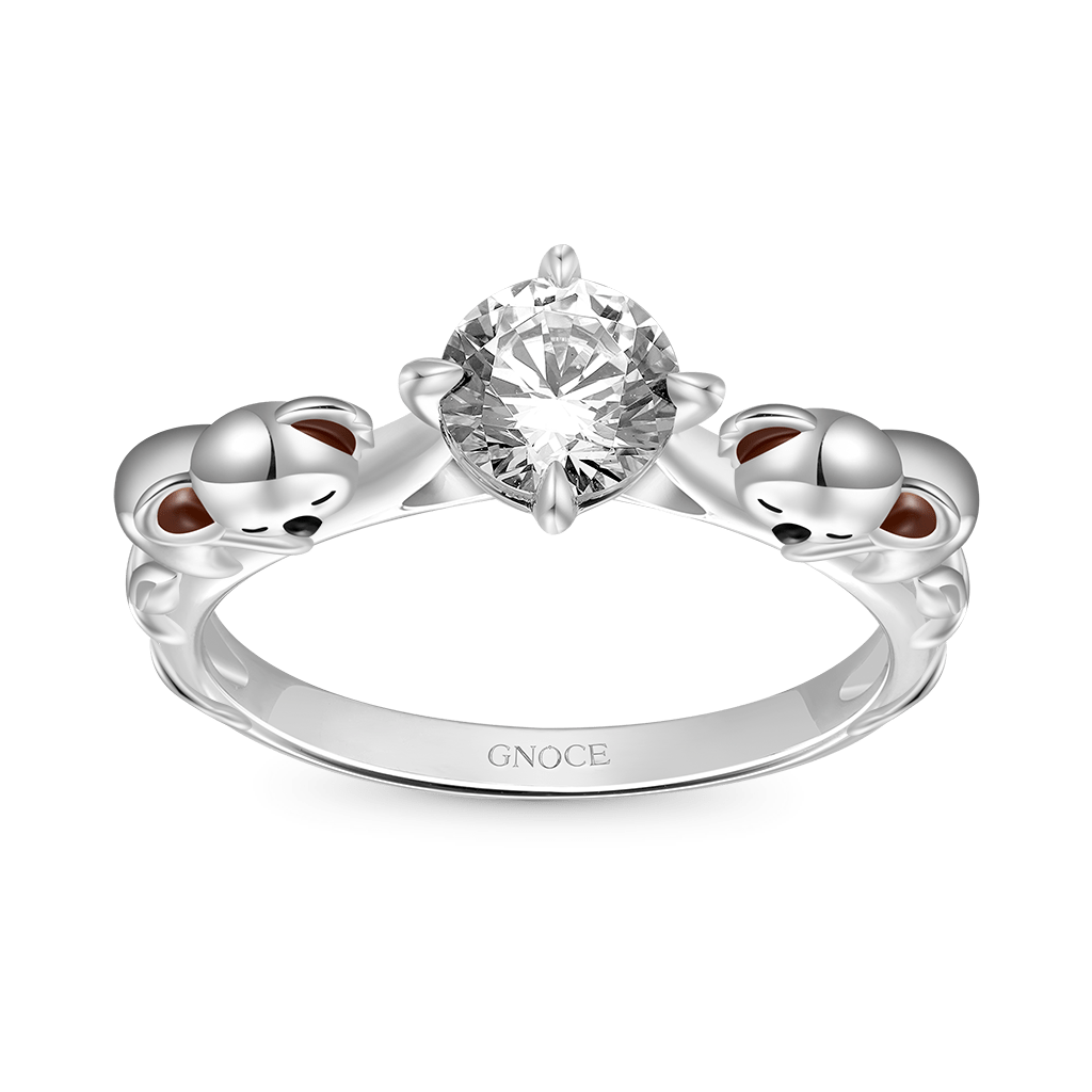 Gnoce Docile Koala Hug White Diamond Ring Platinum-plated Silver Blend_2