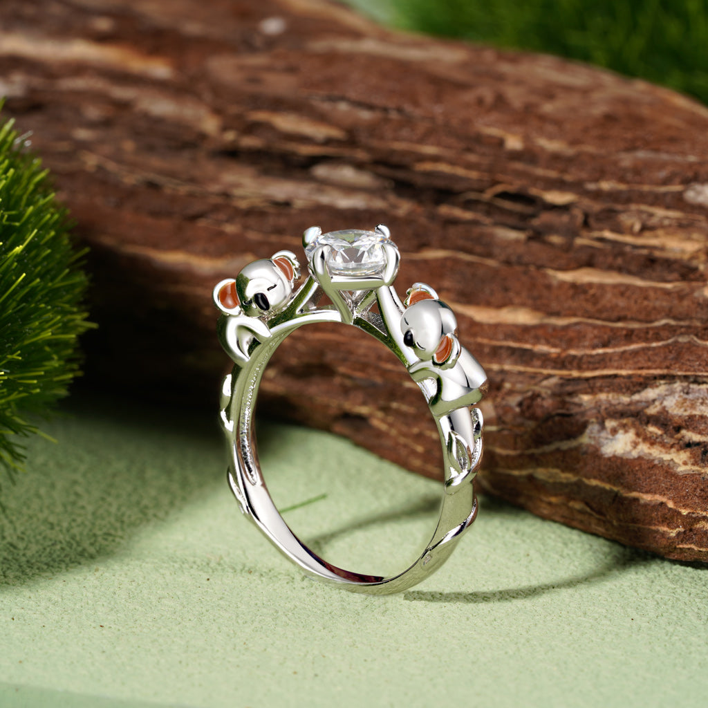 Gnoce Docile Koala Hug White Diamond Ring Platinum-plated Silver Blend_3