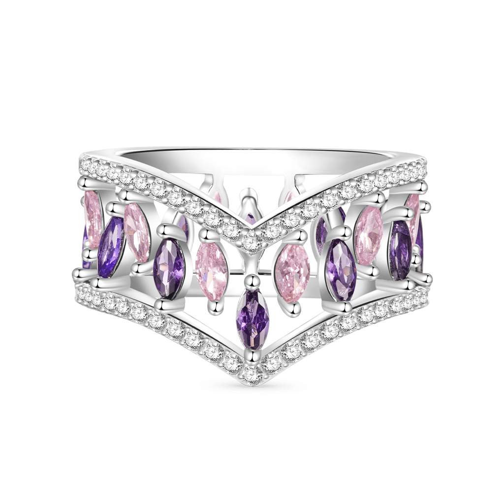 Gnoce Multi-Stone V-Shaped Cross-over Rings Platinum-plated Silver Blend_1