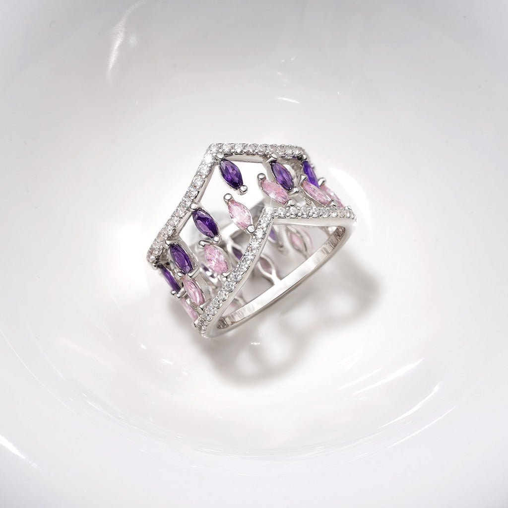 Gnoce Multi-Stone V-Shaped Cross-over Rings Platinum-plated Silver Blend_5