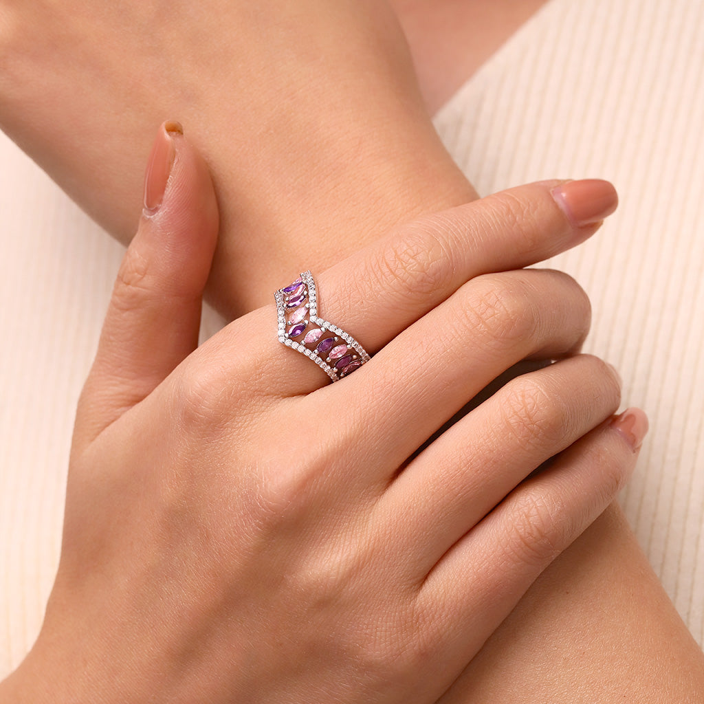 Gnoce Multi-Stone V-Shaped Cross-over Rings Platinum-plated Silver Blend_6