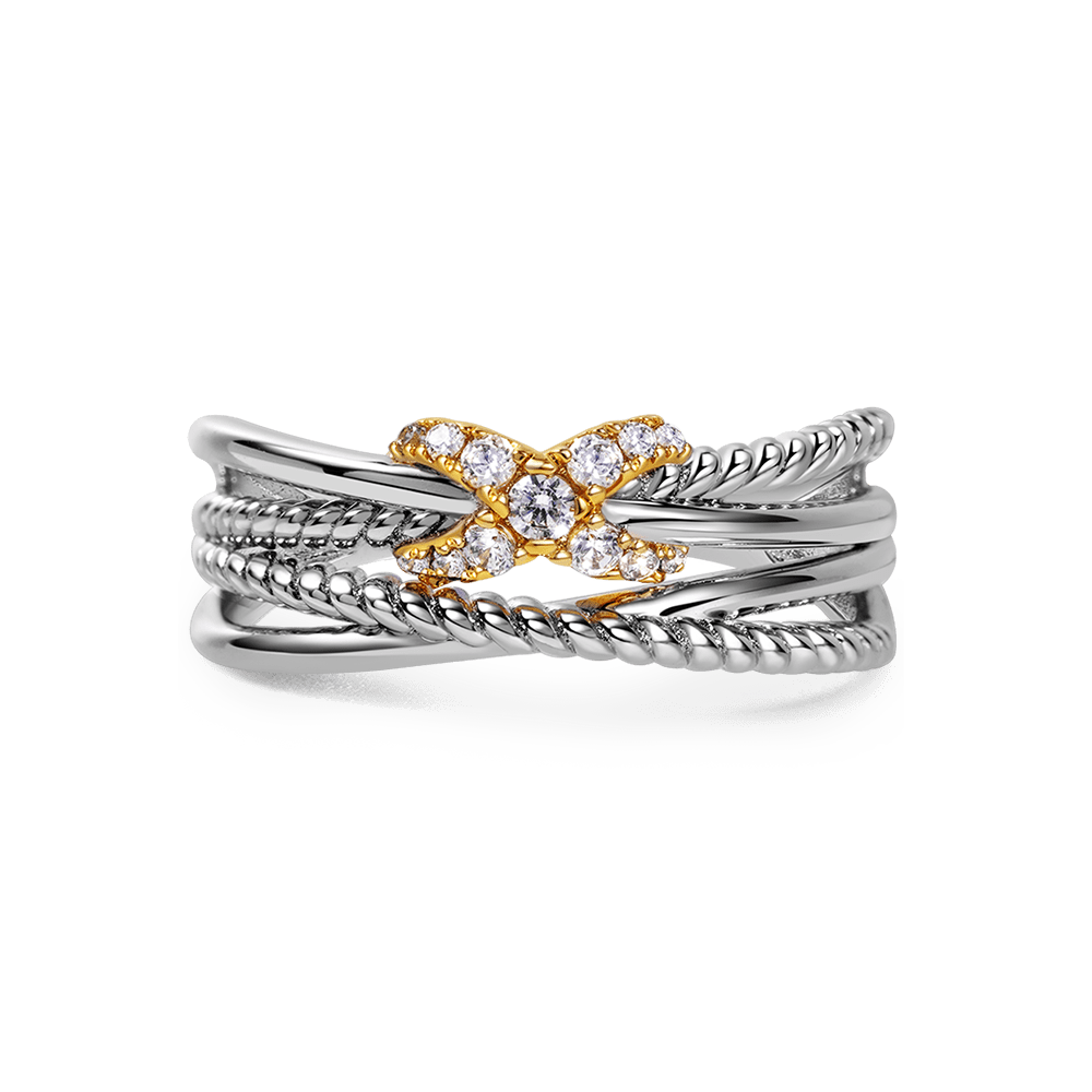 Unknown "X" Twisted Rope Crossover Band Ring Crystal Zirconia Gemstone Inlaid_1