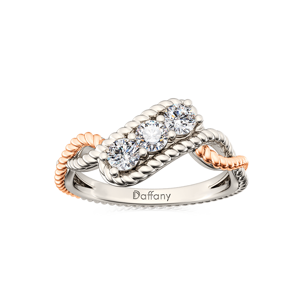 Gnoce Three Stone Twisted Ring Platinum-plated Silver Blend_1