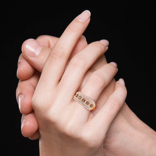 Round Brown Paving Band Ring_6