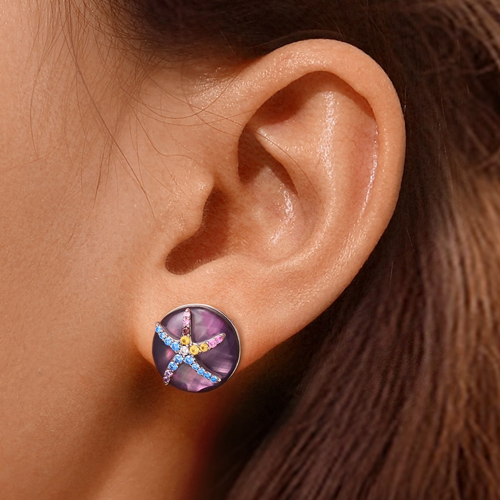 Gnoce Ocean Aurora Mother of Pearl Earrings Platinum-plated Silver Blend_6