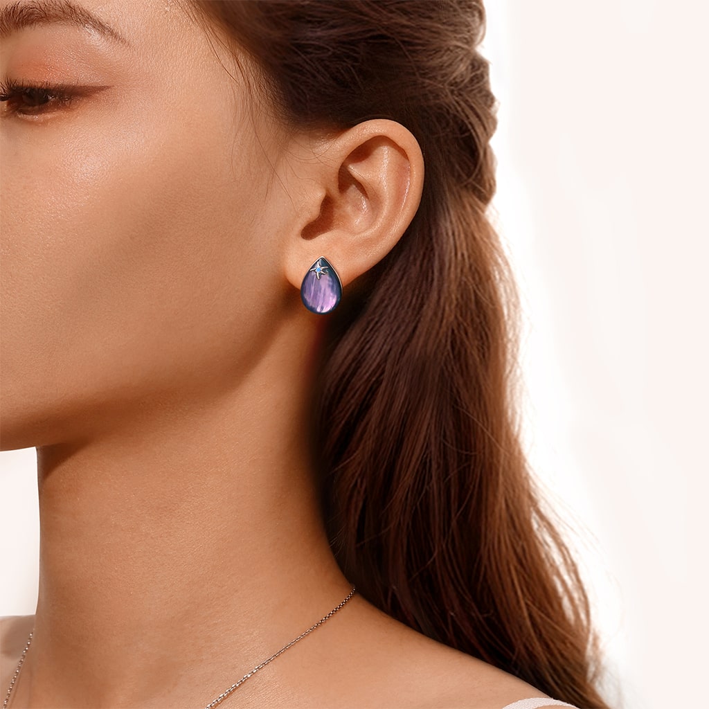 Gnoce Ocean Aurora Mother of Pearl Earrings Platinum-plated Silver Blend_5