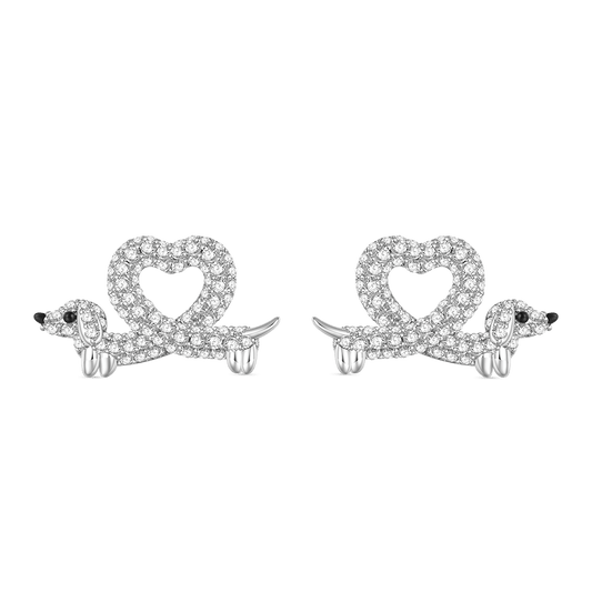 Gnoce Dachshund Heart Diamond Earrings Platinum-plated Silver Blend_1