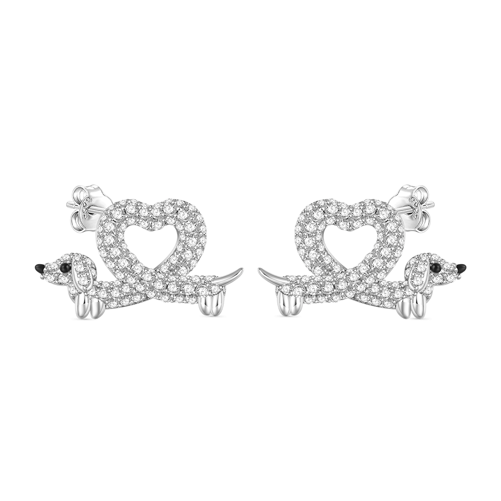 Gnoce Dachshund Heart Diamond Earrings Platinum-plated Silver Blend_2