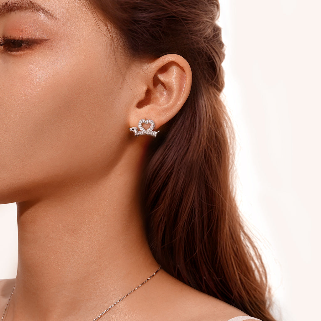 Gnoce Dachshund Heart Diamond Earrings Platinum-plated Silver Blend_4
