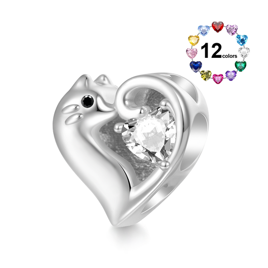 Gnoce Cat Love Heart Engravable Birthstone Charm_1