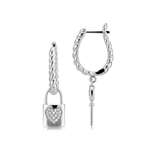 Gnoce Asymmetrical Lock Key Twisted Rope Earrings Platinum-plated Silver Blend_1
