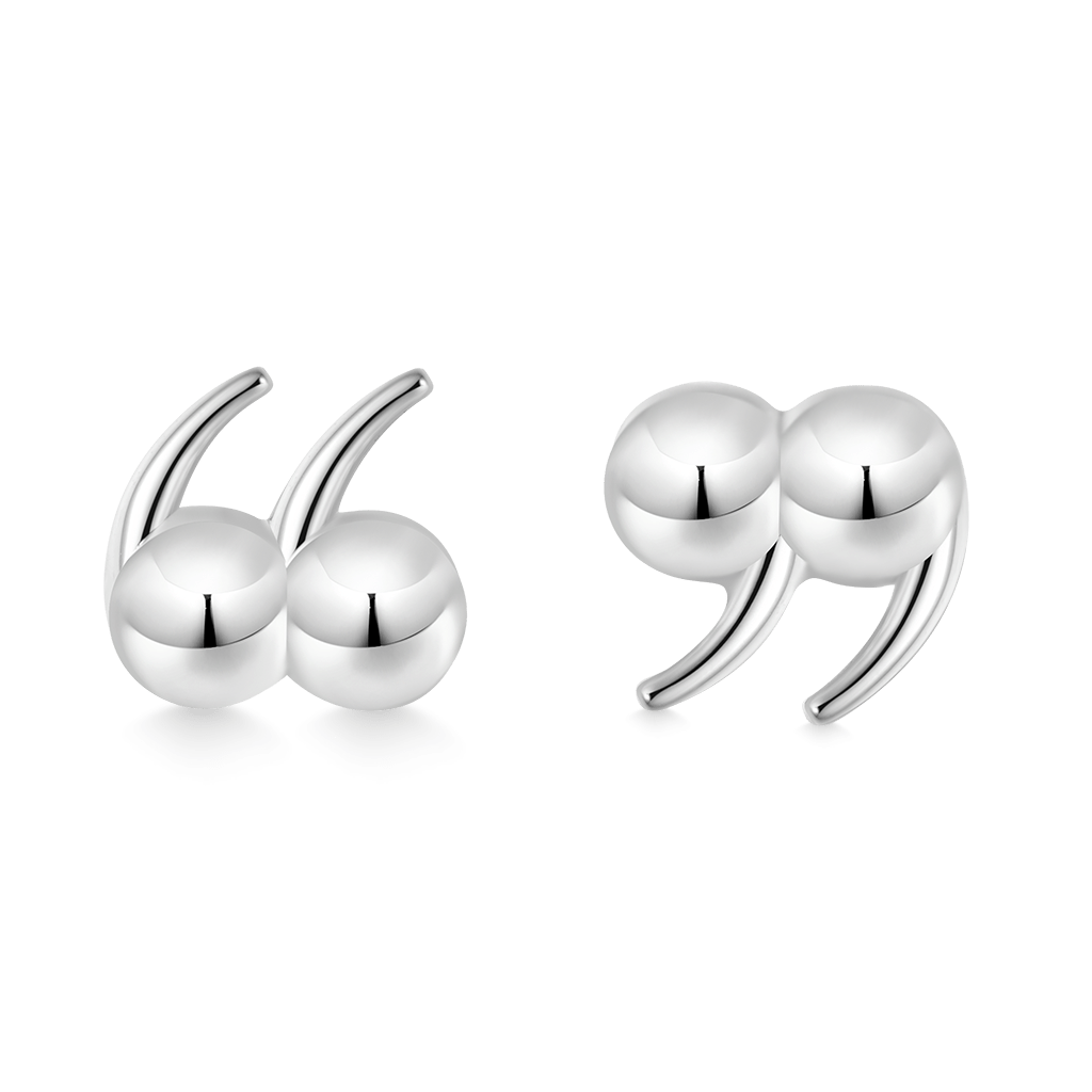 Gnoce Quotation Mark Stud Earrings Platinum-plated Silver Blend_1