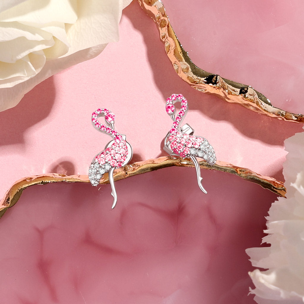 Gnoce Pink Flamingo Earrings Platinum-plated Silver Blend_4