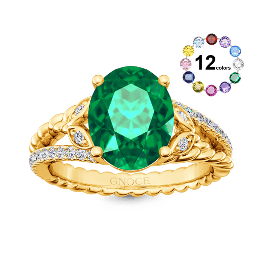 Gnoce Emerald Oval-cut Vintage Split Shank Engagement Birthstone Ring_1