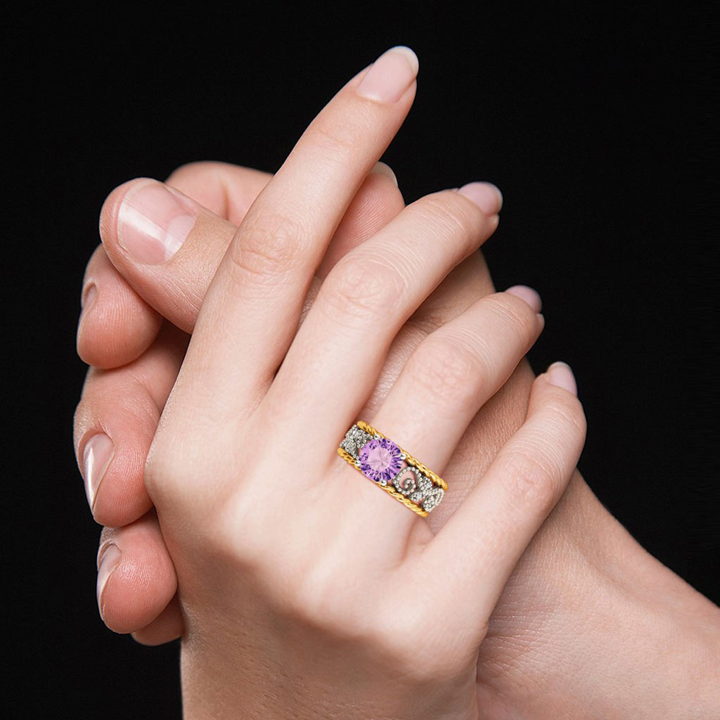 Gnoce Round Gemstone Twisted Rope Vintage Birthstone Band Ring_5
