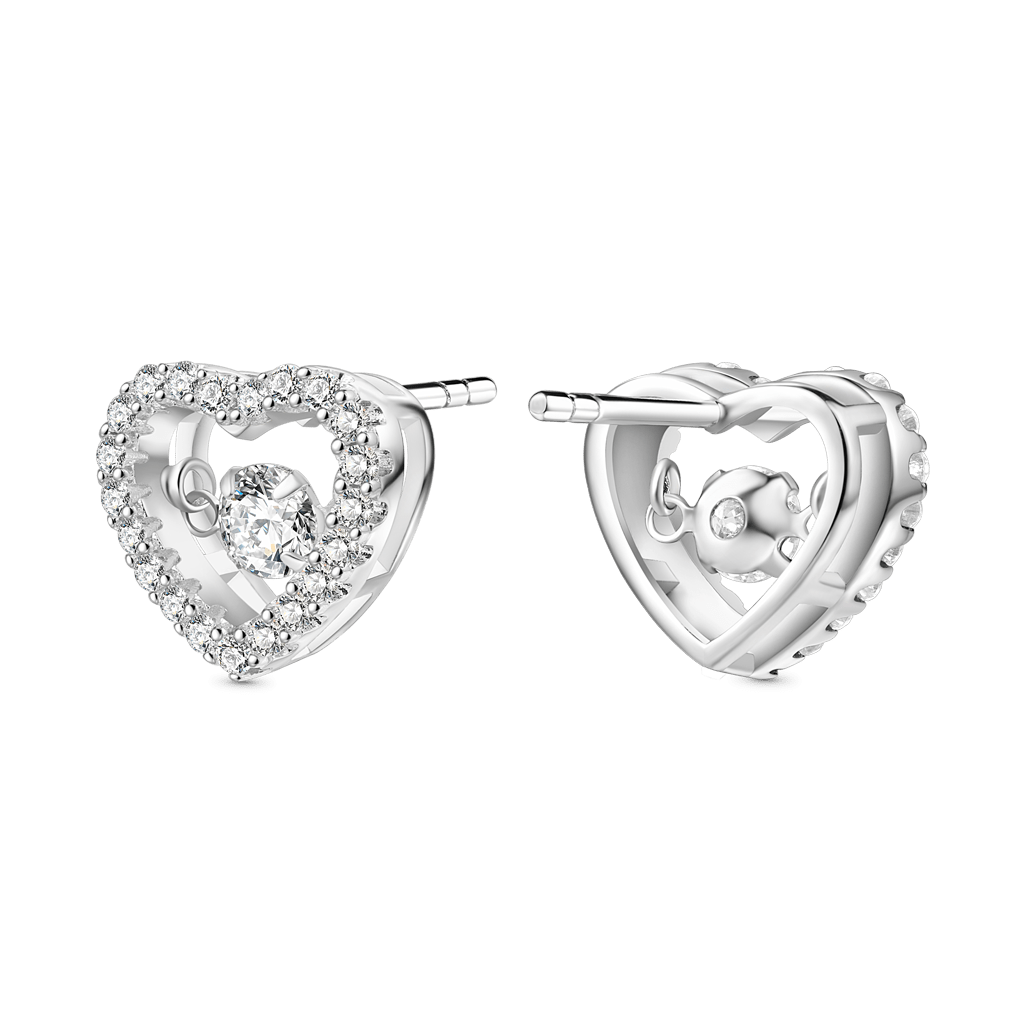 Gnoce Pavé Heart Dancing Earrings Platinum-plated Silver Blend_3