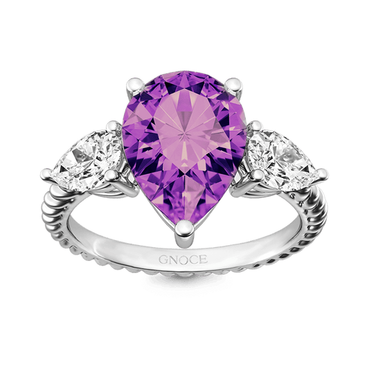 Gnoce Pear Amethyst Three-stone Twisted Rope Ring Platinum-plated Silver Blend_1