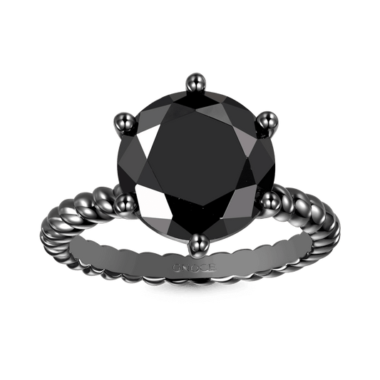 Gnoce Black Solitaire Twisted Rope Statement Ring_1