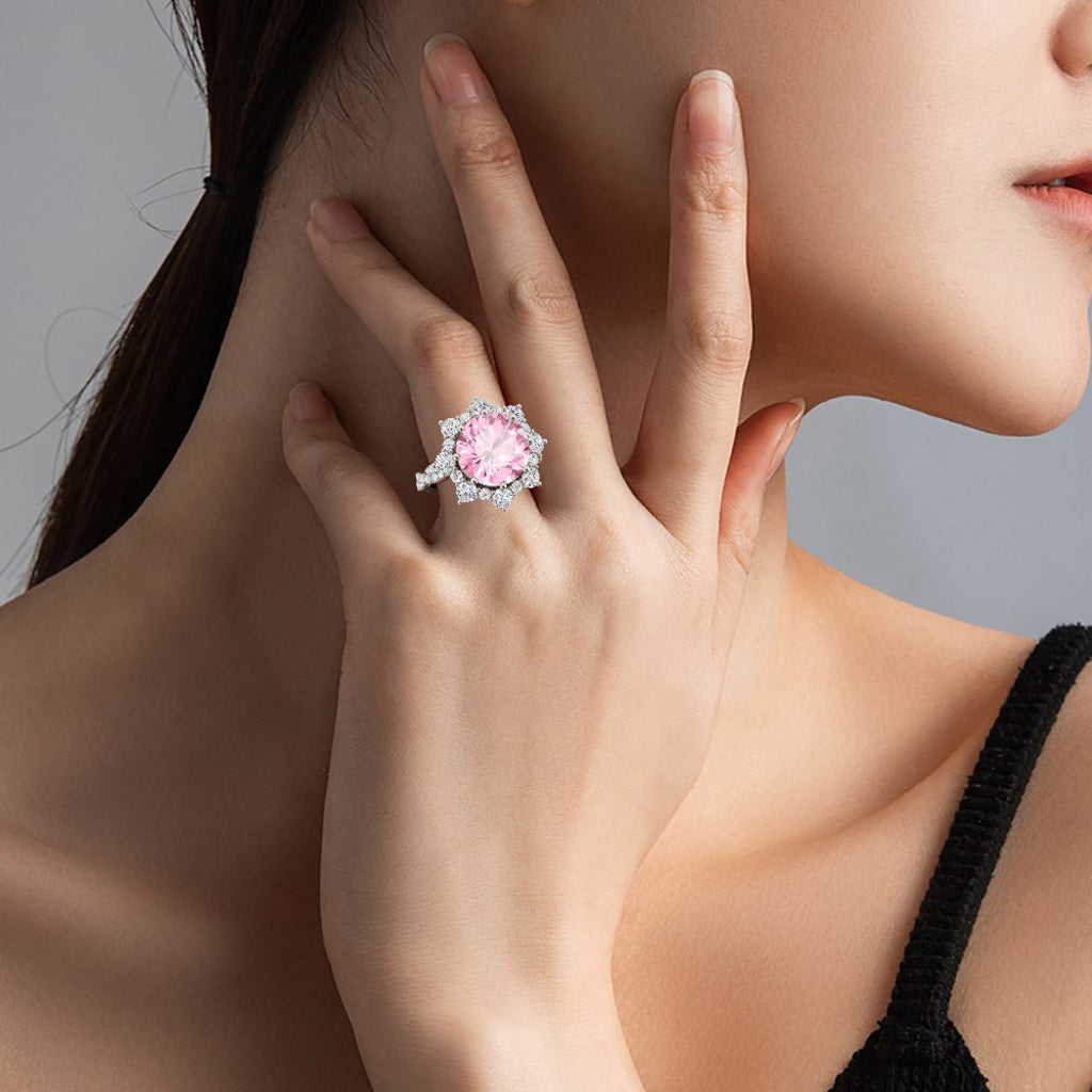Gnoce Round-cut Cluster Halo Birthstone Ring_6