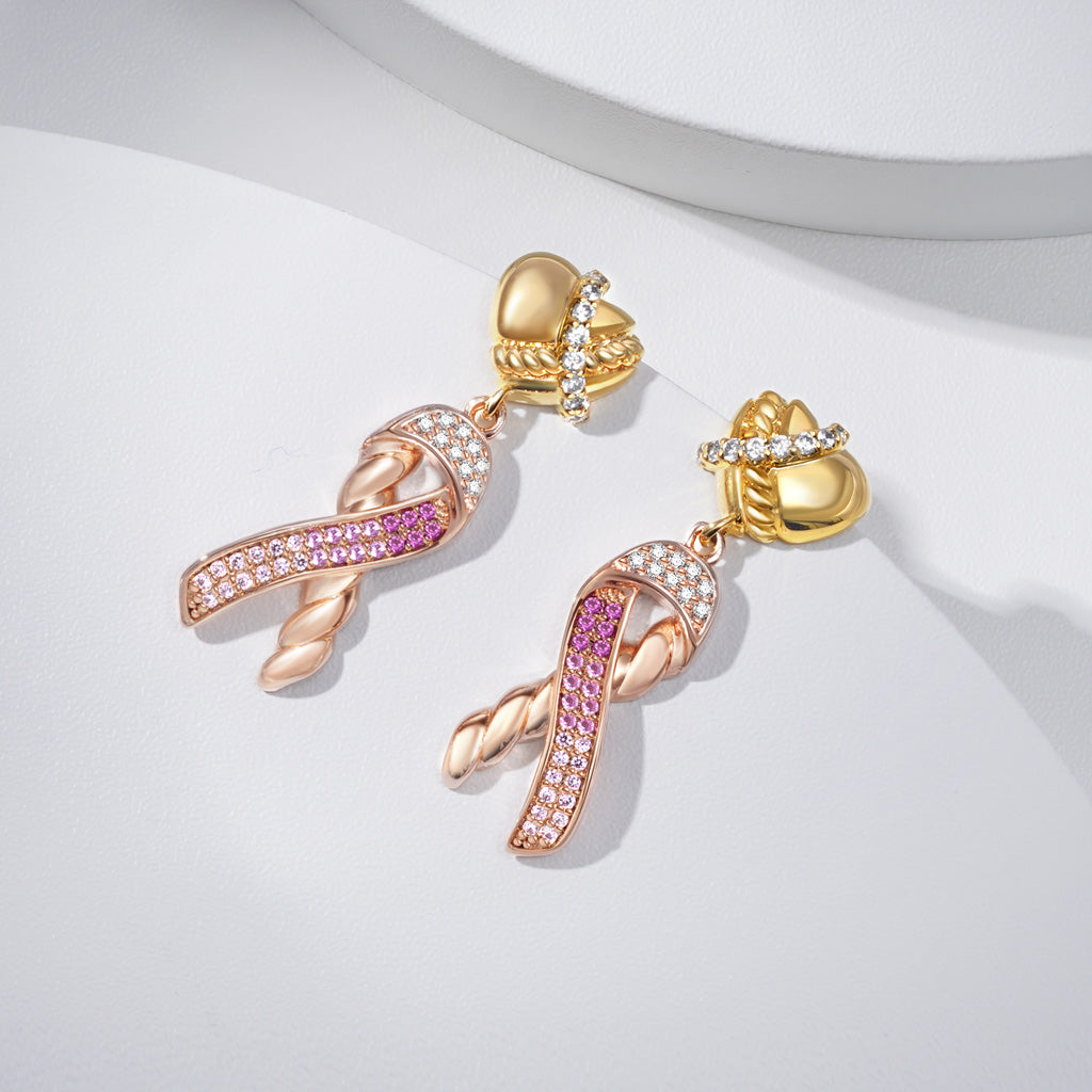 Gnoce Ribbon Symbol Breast Cancer Awareness Earrings_2