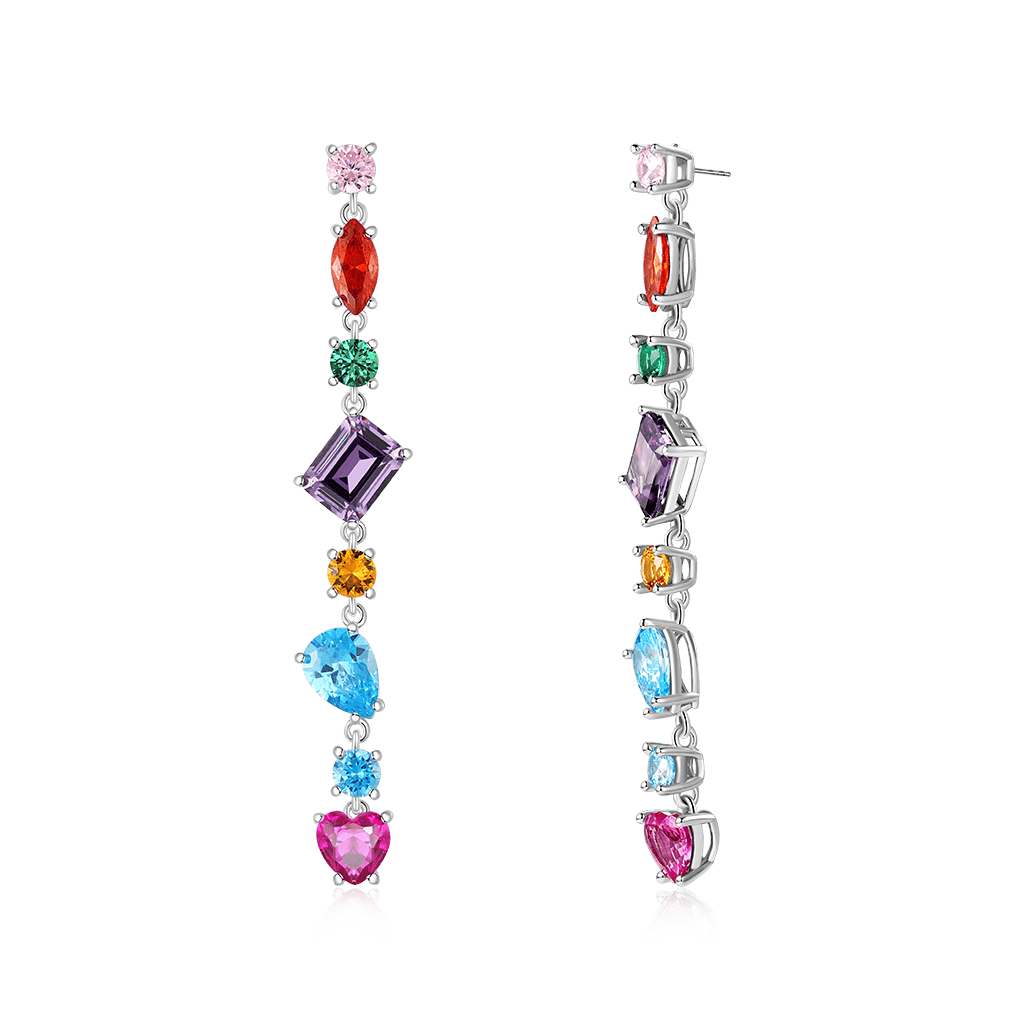 Gnoce Mixed Shape Multicolor Rainbow Earrings Platinum-plated Silver Blend_3