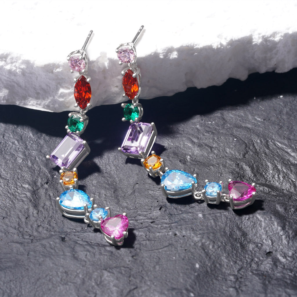 Gnoce Mixed Shape Multicolor Rainbow Earrings Platinum-plated Silver Blend_4