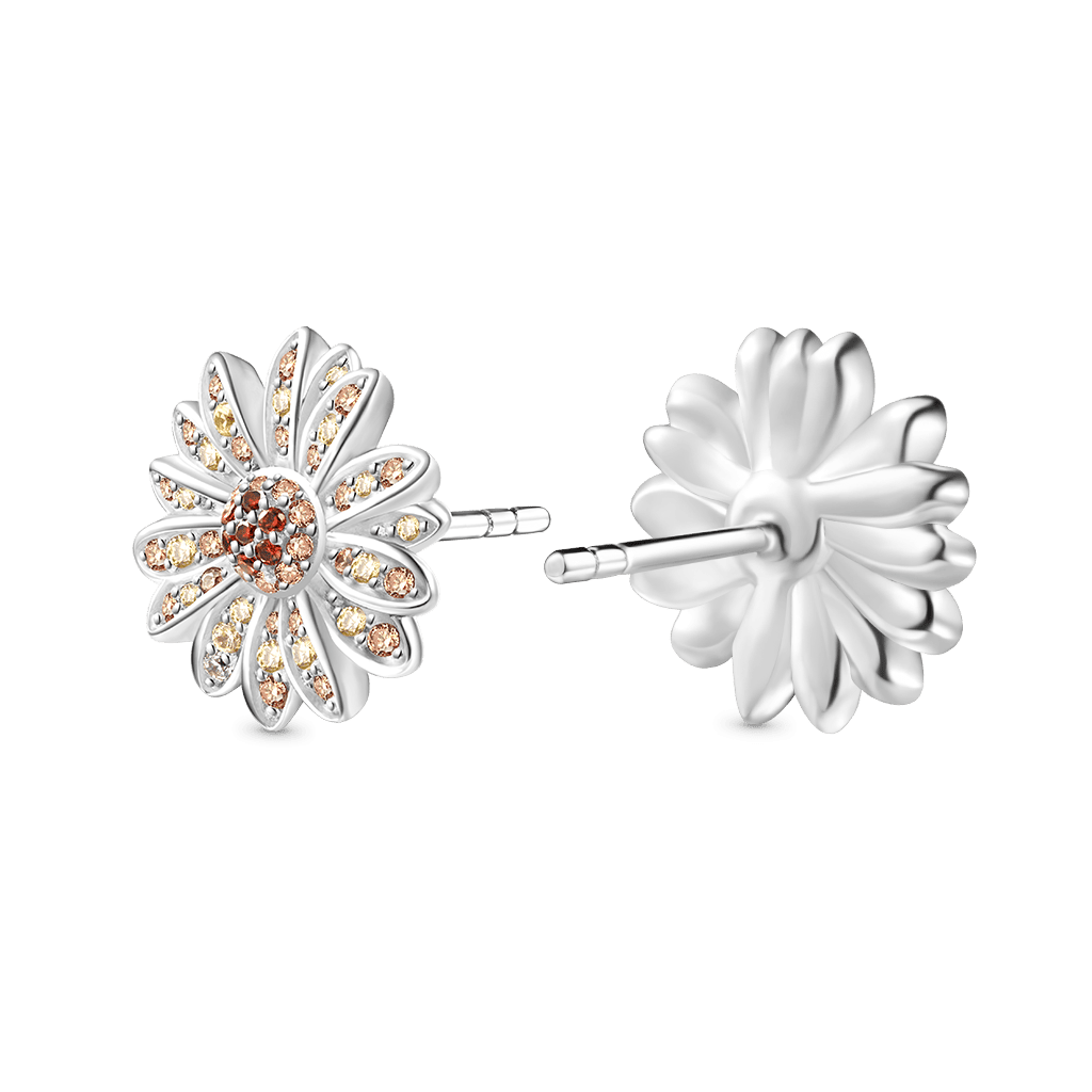 Gnoce Yellow Citrine Daisy Stud Earrings Platinum-plated Silver Blend_2