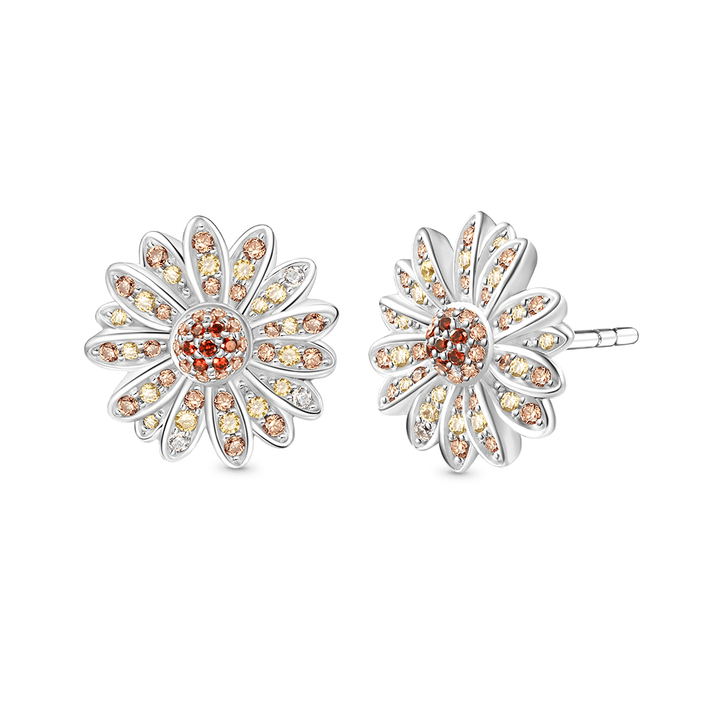 Gnoce Yellow Citrine Daisy Stud Earrings Platinum-plated Silver Blend_3