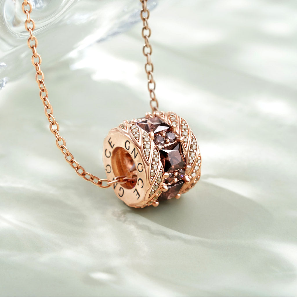 Gnoce Brown Gems Paved Drum Necklace_3