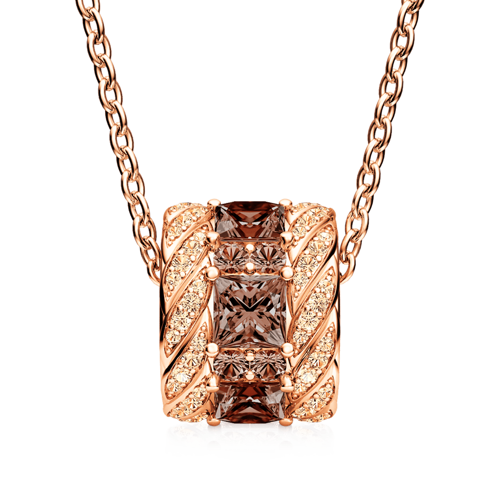 Gnoce Brown Gems Paved Drum Necklace_2