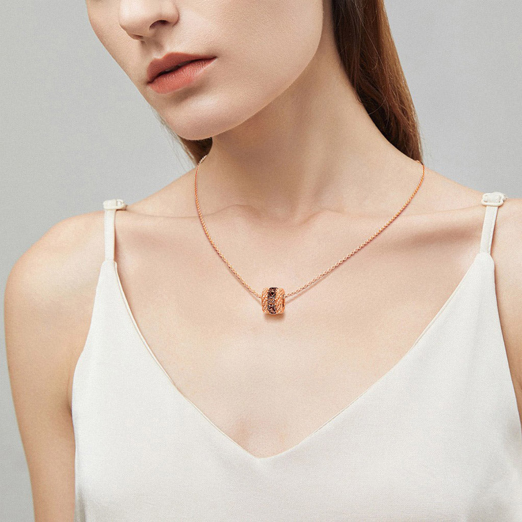 Gnoce Brown Gems Paved Drum Necklace_4