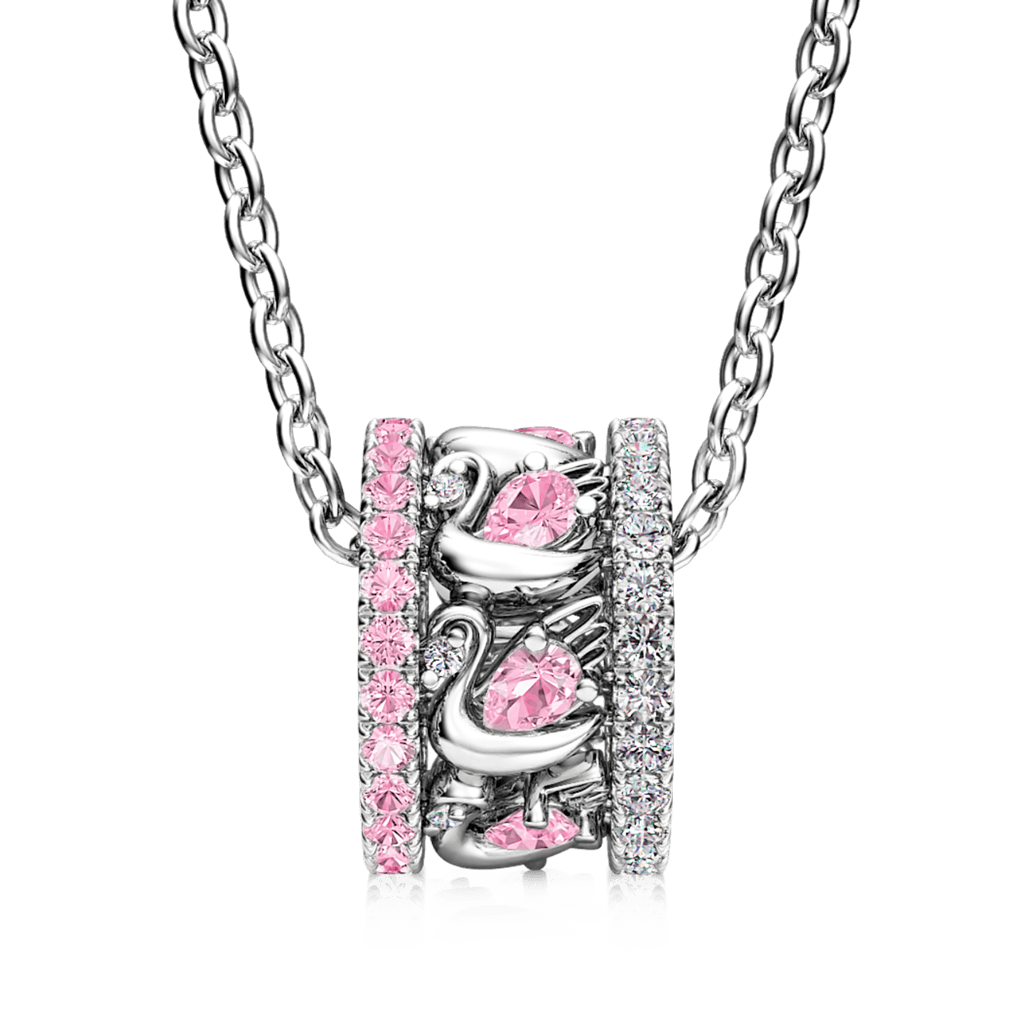 Gnoce Pink Swan Drum Pendant Necklace_2