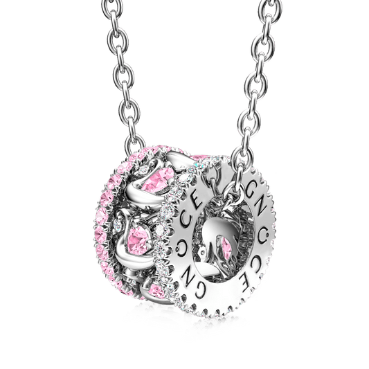 Gnoce Pink Swan Drum Pendant Necklace Platinum-plated Silver Blend_1