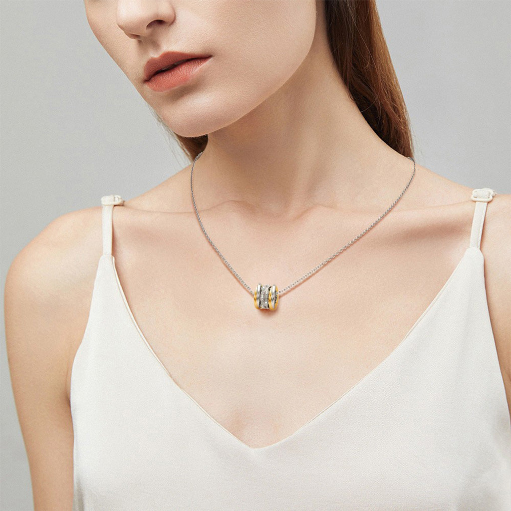 Gnoce Two-tone Vintage Drum Pendant Necklace_4