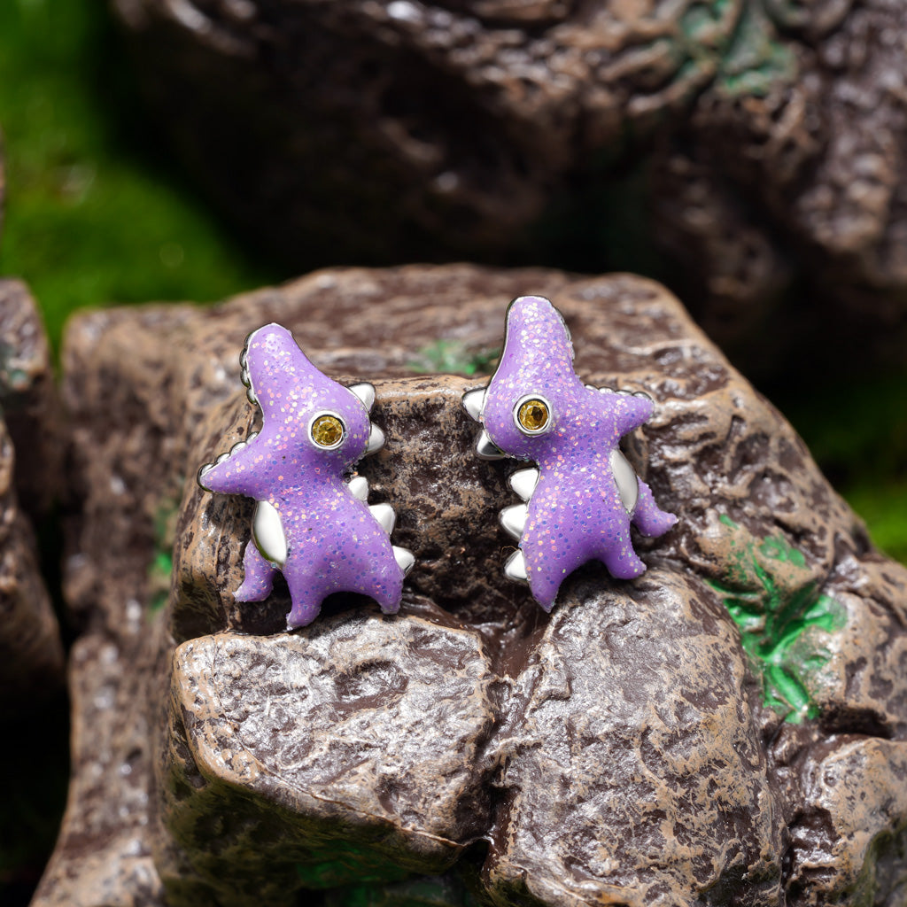 Gnoce Tyrannosaurus Dinosaur Glow-in-the-Dark Earrings Platinum-plated Silver Blend_4