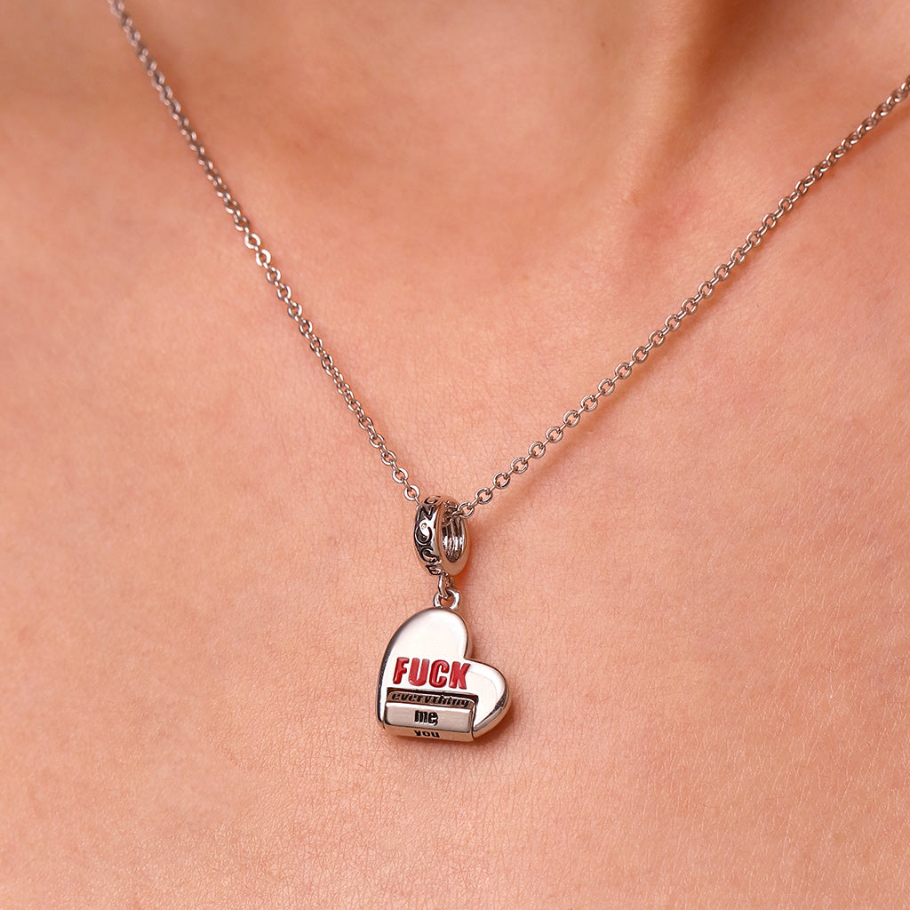 Gnoce Heart Rotating 'FUCK' World Pendant Dangle Charm_7