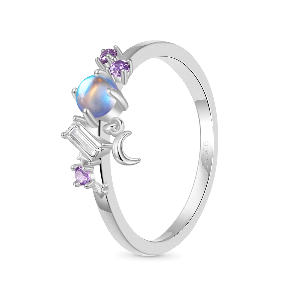 Gnoce Shining Moonstone Star Moon Ring Platinum-plated Silver Blend_2