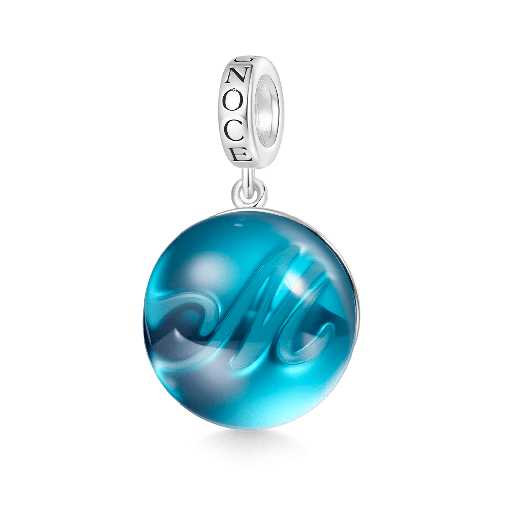 Gnoce Initial Letter Sea Glass Projection Pendant Dangle Charm_3