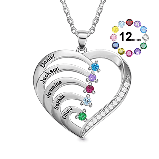 Gnoce Creative Three-color DIY Heart Necklace with 1-6 Birthstones_1