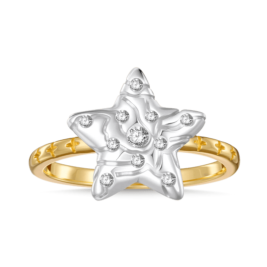 Gnoce Micro-inlay Rhinestone Pentagram Ring Platinum-plated Silver Blend_1