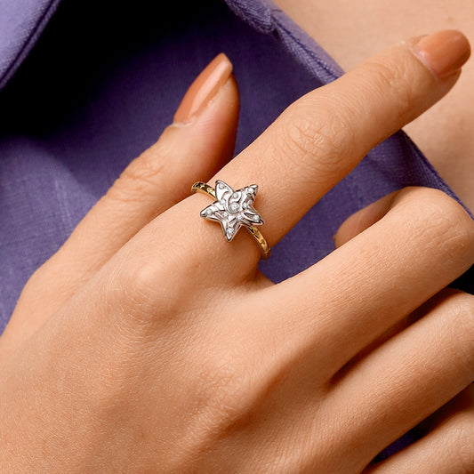 Gnoce Micro-inlay Rhinestone Pentagram Ring Platinum-plated Silver Blend_5