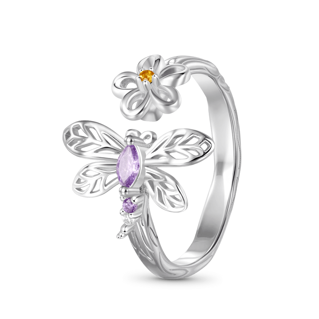 Gnoce Dragonfly Flower Natural Beauty Ring Platinum-plated Silver Blend_2