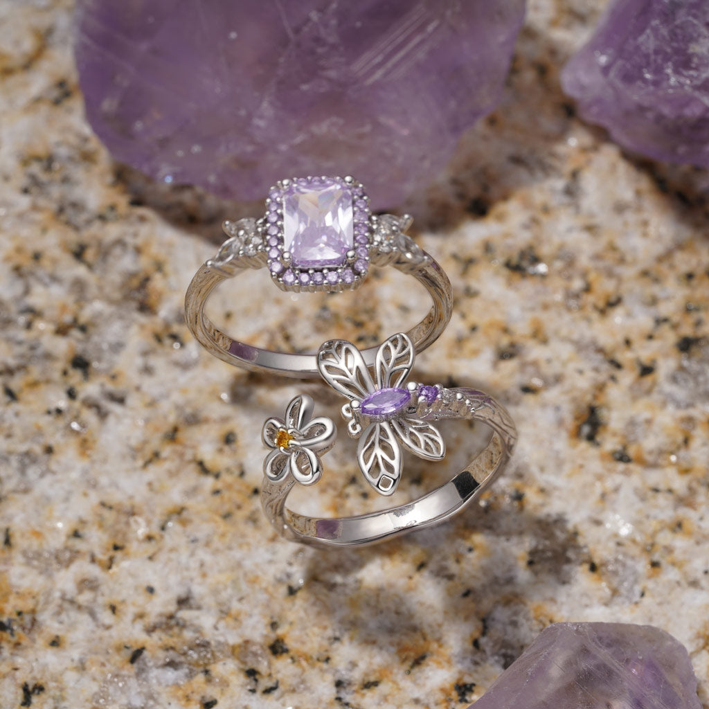 Gnoce Dragonfly Flower Natural Beauty Ring Platinum-plated Silver Blend_3