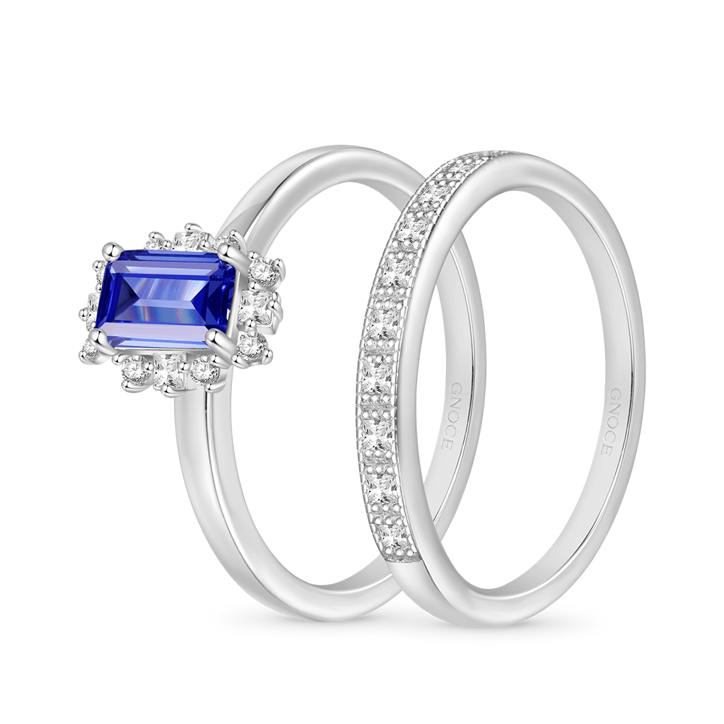 Gnoce Sparkling Tanzanite Blue Square Rings Platinum-plated Silver Blend_2