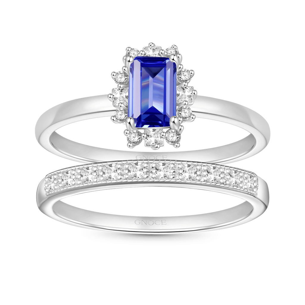 Gnoce Sparkling Tanzanite Blue Square Rings Platinum-plated Silver Blend_1