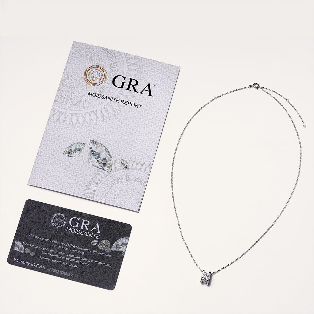 Gnoce Round Moissanite Solitaire Necklace Platinum-plated Silver Blend_3