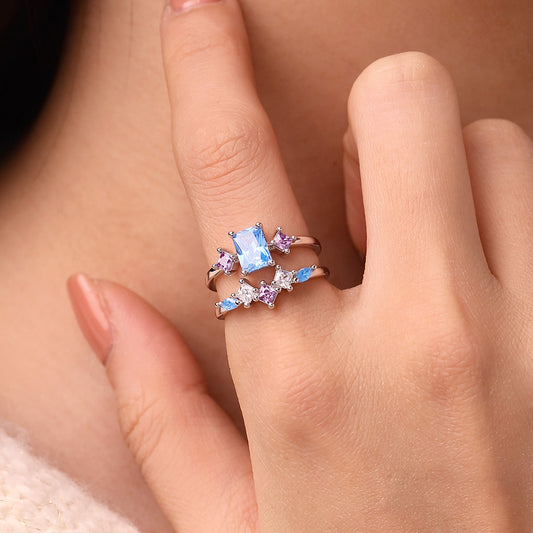 Gnoce Rectangular-cut Aquamarine Sapphire Ring Set Platinum-plated Silver Blend_5