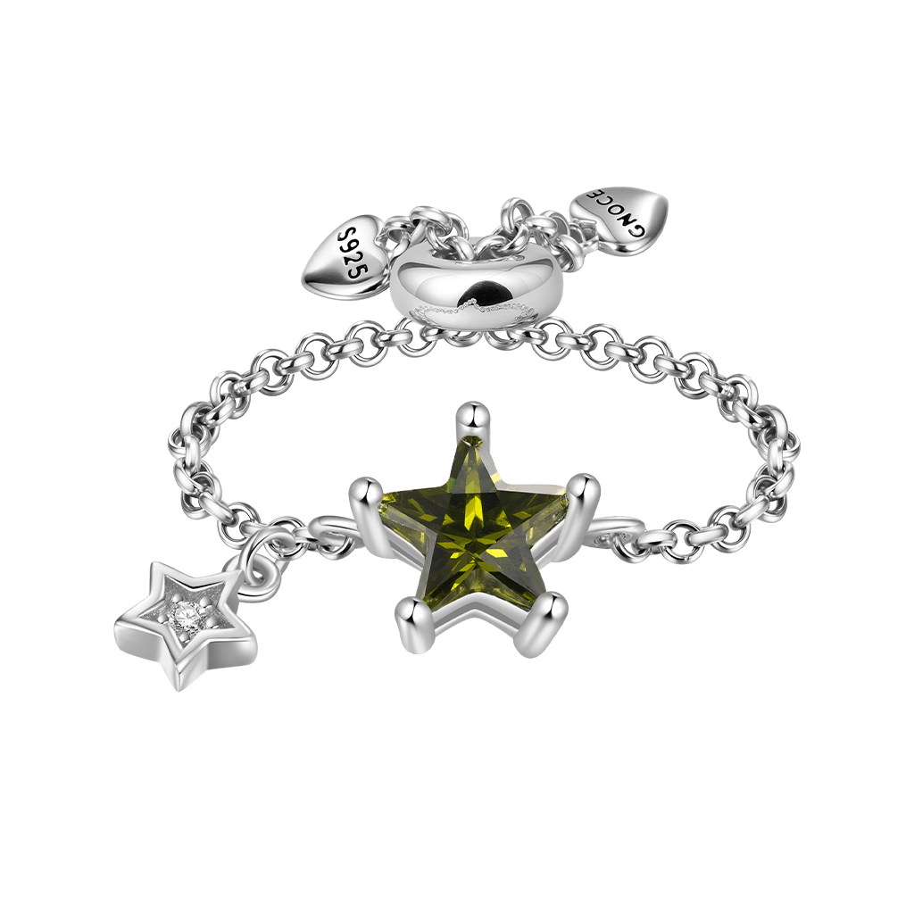 Gnoce Engravable Olive Yellow Star Chain Ring_2
