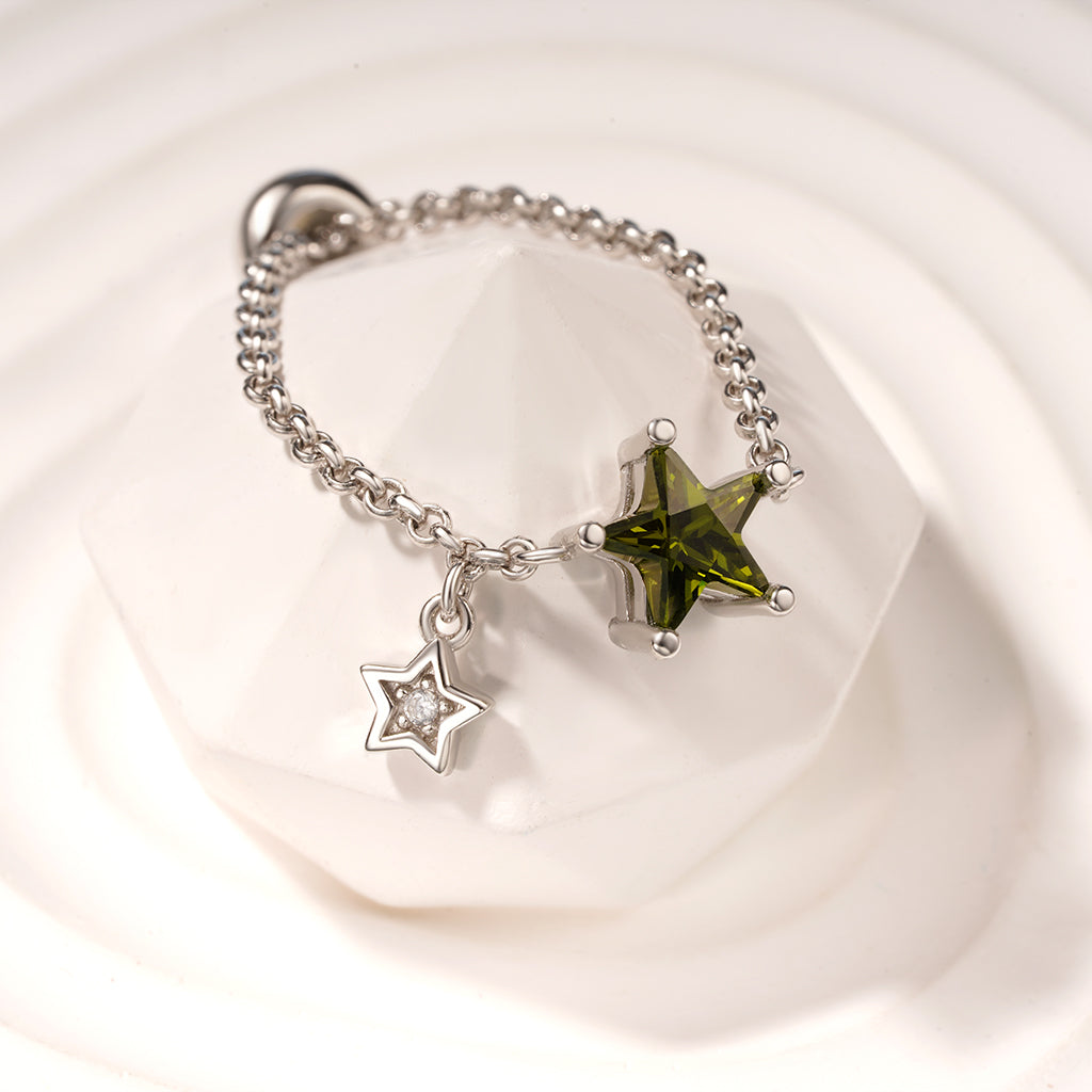 Gnoce Engravable Olive Yellow Star Chain Ring_4