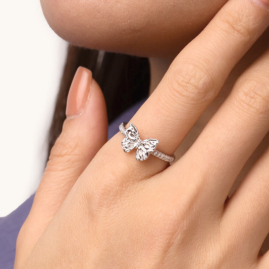 Gnoce Butterfly Diamond Ring Platinum-plated Silver Blend_5